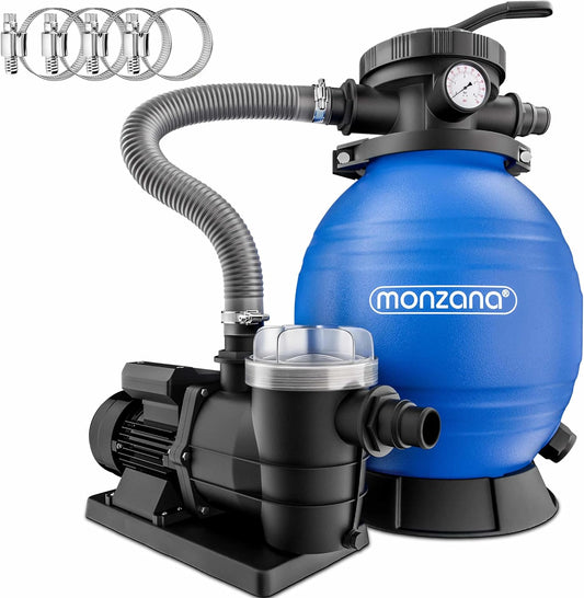 Monzana Zandfiltersysteem 9,6 m³ Voorfilter 7 Wegklep 2in1 adapter Ø32-38mm Filtersysteem Zwembad Filtertank Zandfilter
