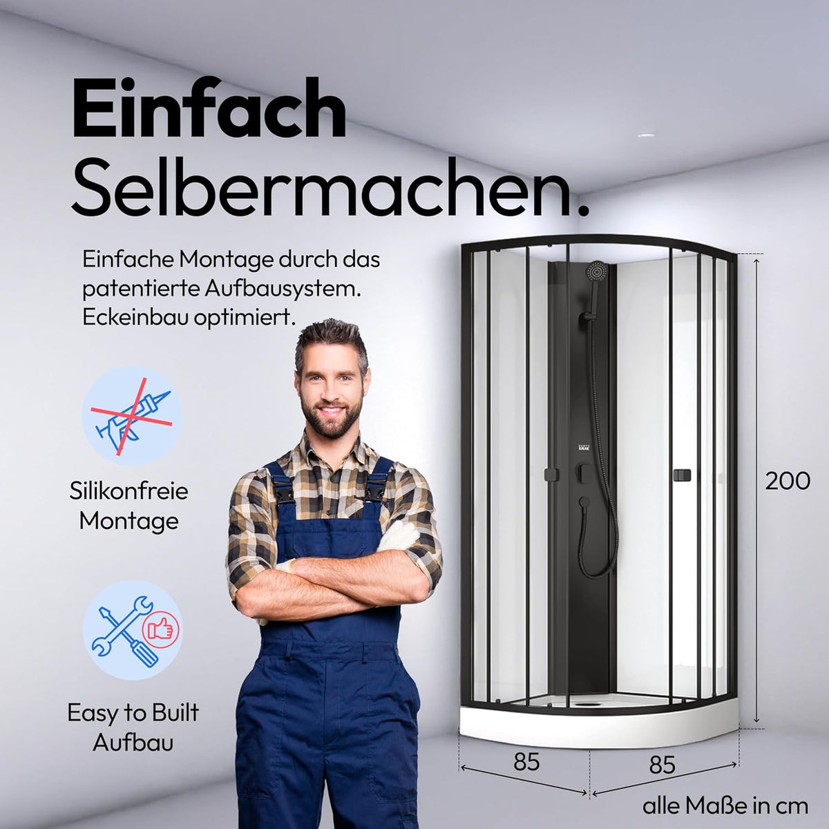Vierkante Douchecabine – Douchecabine Met Douchebak – Glazen Douchecabine – Aluminium Douchecabine – Moderne Douche – 85x85x198 cm – 4 mm Veiligheidsglas – Comfortabele Instaphoogte