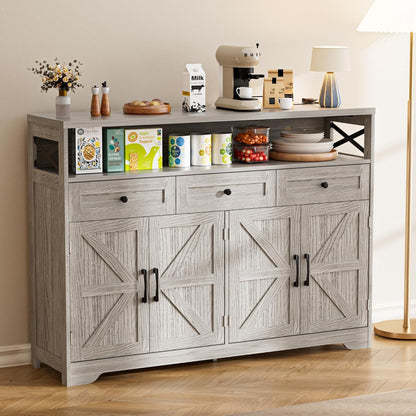 Sideboard, keukenkast met laden, opbergkast, dressoir met open plank, koffiebar kast voor keuken, eetkamer, woonkamer, 130 x 35 x 95 cm, lichtgrijs