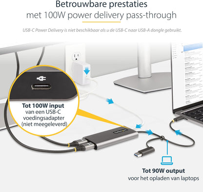 StarTech.com USB-C naar Dual-HDMI Adapter, USB-C of A naar 2x HDMI, 4K 60Hz, 100W Power Delivery Pass-Through, 30cm Ingebouwde Kabel, Multi-Monitor Converter voor Laptop (109B-USBC-HDMI)