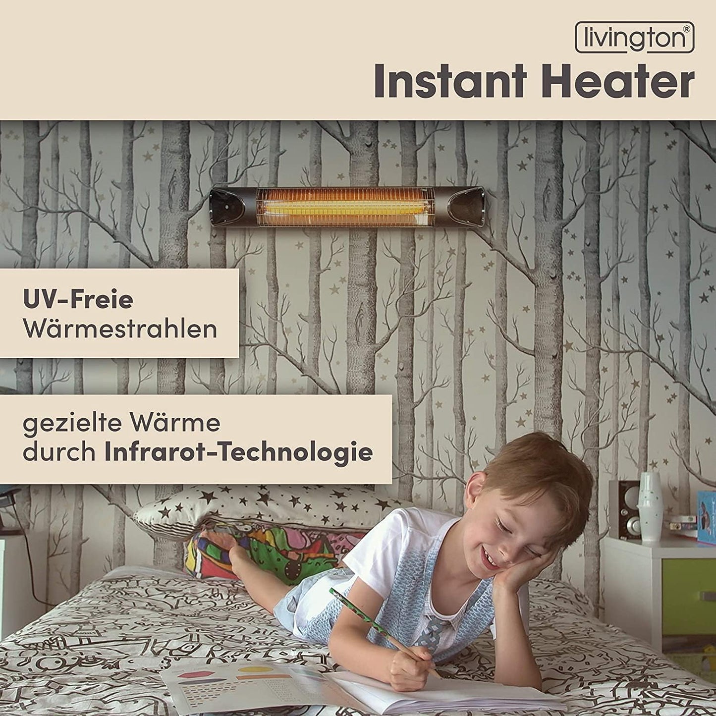 Livington Instant Heater - Infrarood Terrasverwarmer - 2000W - Binnen en buiten - Bewegingssensor - IPX4 - met afstandsbediening