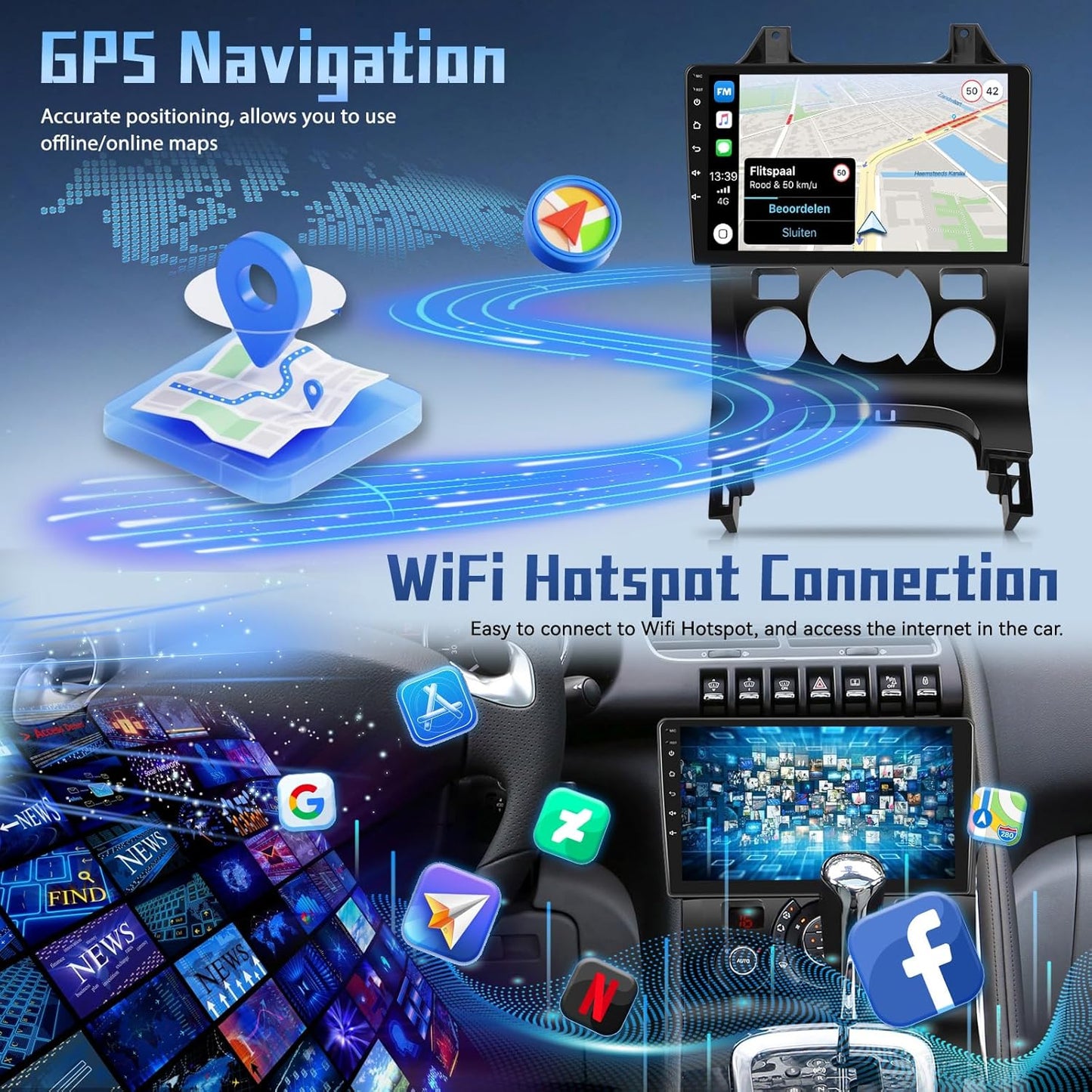 Android Autoradio – Multimedia Systeem – Navigatie Radio – Touchscreen Headunit – 9 Inch Display – Wireless CarPlay & Android Auto – 8-Core Qualcomm Processor – DSP Hi-Res Geluid