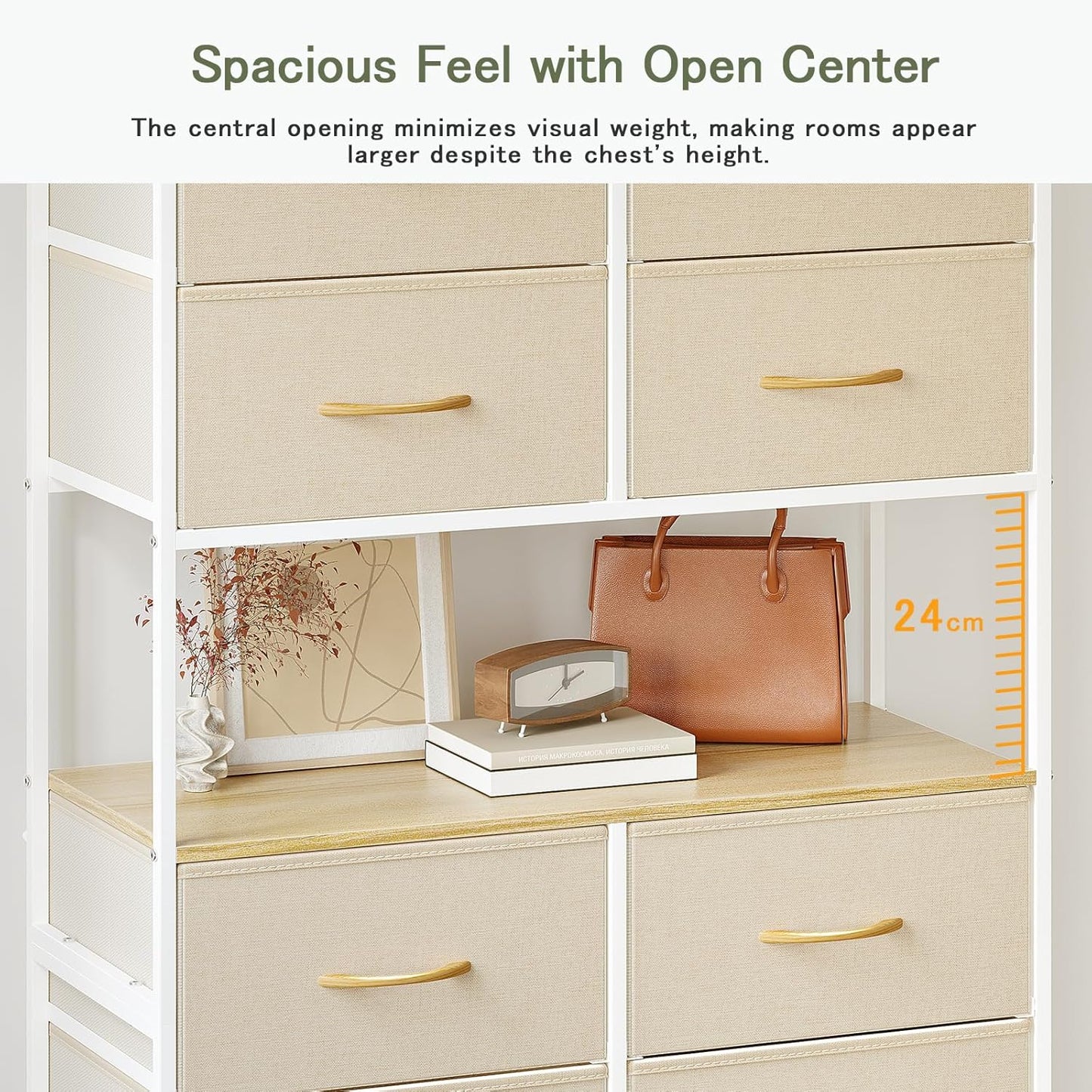 Ladekast – Kast – Opbergkast – Dressoir – Ladenkast – Beige – 12 Ruime Lades – Stevig Metalen Frame
