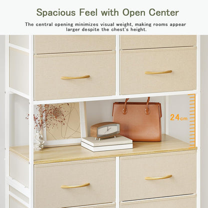 Ladekast – Kast – Opbergkast – Dressoir – Ladenkast – Beige – 12 Ruime Lades – Stevig Metalen Frame