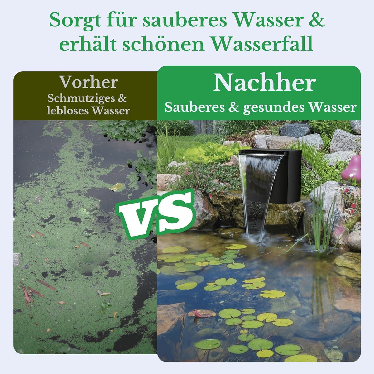 Biling Waterval voor tuinvijver met filterfunctie, zwarte roestvrijstalen watervallen, beekloopset met 80 W, 4500 l/u, vijverpomp, vijverfilter met waterval, voor tuin, waterspel, terras