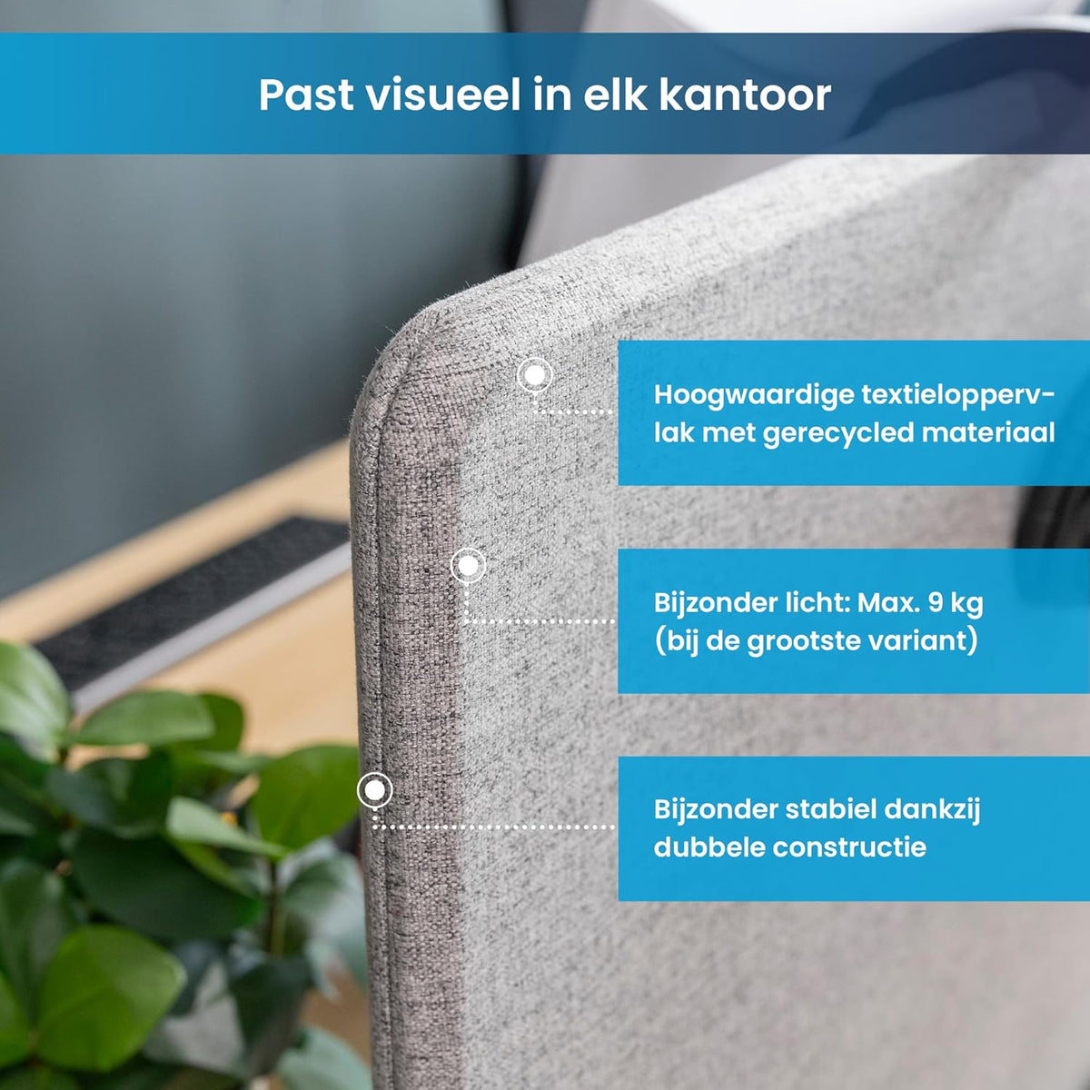 Ergotopia Akoestische Scheidingswand voor Bureau (120 x 80 x 2,8 cm), Verstelbare Zichtbescherming voor Kantoor | Focus Bureauscheidingswand in Grijs, Geluidswerende Ruimteverdeler met Klemmen
