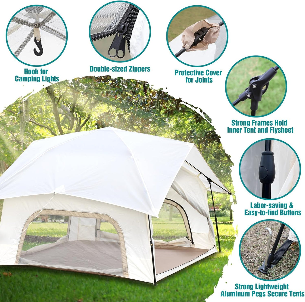 Chihee Campingtent, pop-up tent, familiekabinetent met luifel, veranda, 2-persoons, outdoortent met scherm, grote capaciteit, waterdicht en winddicht, eenvoudige montage, wandelen