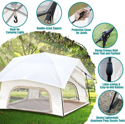 Chihee Campingtent, pop-up tent, familiekabinetent met luifel, veranda, 2-persoons, outdoortent met scherm, grote capaciteit, waterdicht en winddicht, eenvoudige montage, wandelen