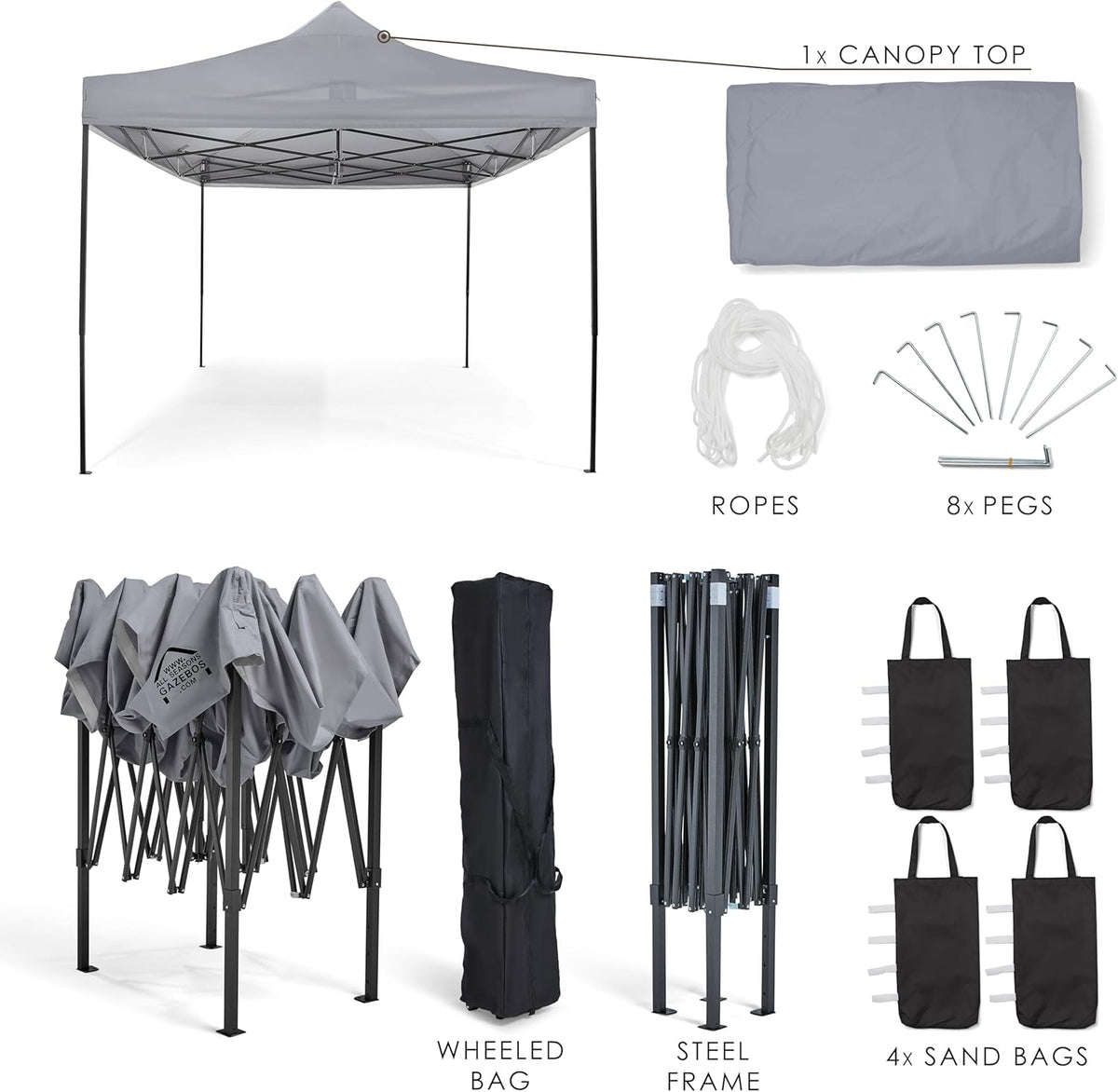 All Seasons Gazebos 3 x 4,5 m, volledig waterdicht vouwpaviljoen, metallic grijs