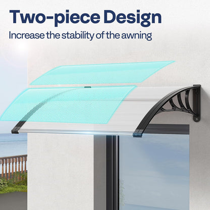 VIVOHOME Vensterdeur Luifel Transparant voor voordeur 100 x 300cm met aluminium frame en polycarbonaat luifel met boogzonwering en regenbescherming