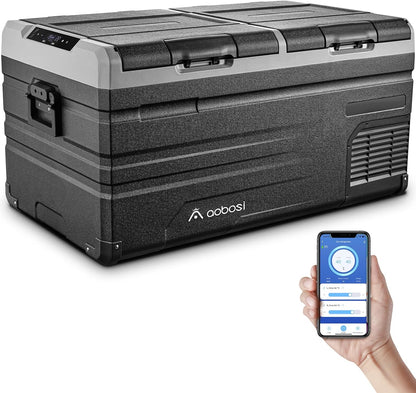 AAOBOSI Compressor-koelbox, 90 liter, autokoelbox met twee zones en app wifi, 12/24 V DC en 100-240 V AC, voor auto, vrachtwagen, boot, camper, camping