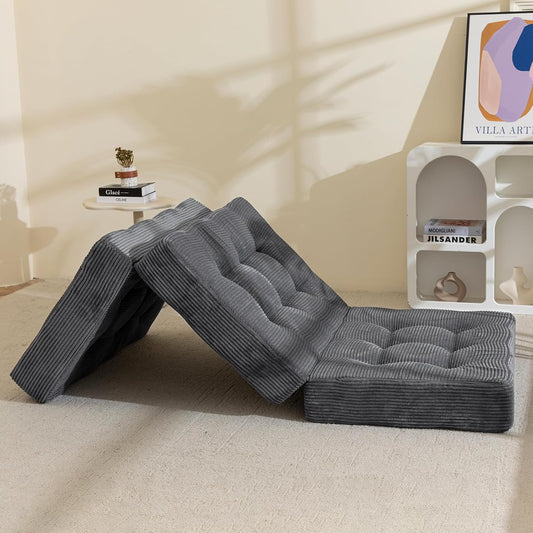 MAXYOYO Opvouwbaar matras, eenpersoons, comfortabel opvouwbaar corduroy matras met 15 cm dik schuim, drievoudig opvouwbare futon slaapbank voor gasten, 90x190cm