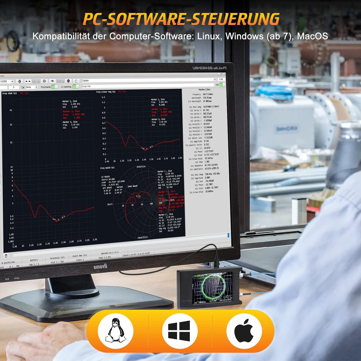 Seesii LiteVNA Vector Netwerk Analyser, Verbeterde 4 inch Antenne Analyser 50kHz-6.3GHz met MicroSD Slot, Meting Smith Chart S Parameter HF VHF UHF SWR Fase Vertraging