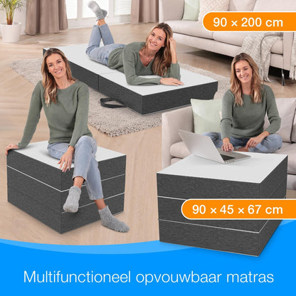 ELONEO Opvouwbaar Matras 1 Persoon, Premium Visco Schuimmatras, 90x200 cm, Dikte: 15 cm, Reisbed voor Kinderen en Volwassenen, Extra Bed voor Volwassenen en Kinderen