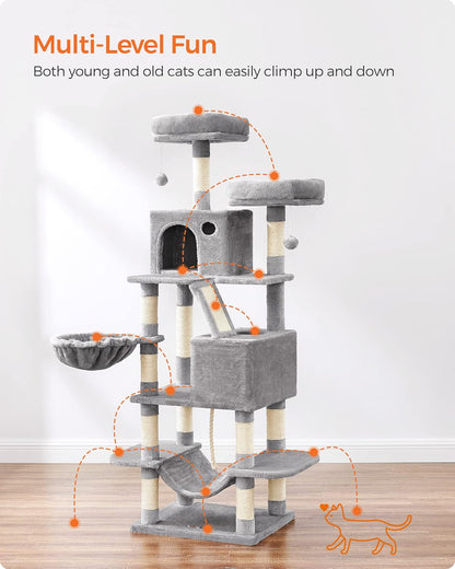 Kattenkrabpaal – Kattenboom – Krabpaal – Kattenhuis – Kattenmeubel – Ruim 168 cm Hoog – 13 Krabpalen Met Sisal