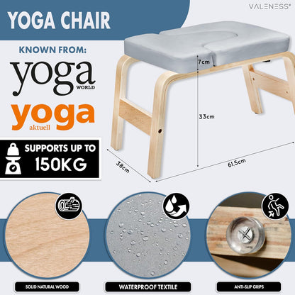 Yoga Hoogwaardig Headstand Bench Met Strijp, Blok & Oefenposters - Natuurhouten Yoga Stoel Voor Handstand Oefening - Textiel Grijs