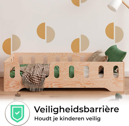 smartwood Children's bed 90 x 190 - Montessori bed made of FSC certified wood, with fall protection and slatted frame, load capacity up to 230 kg - Easy assembly - TILA 2L - QUORE