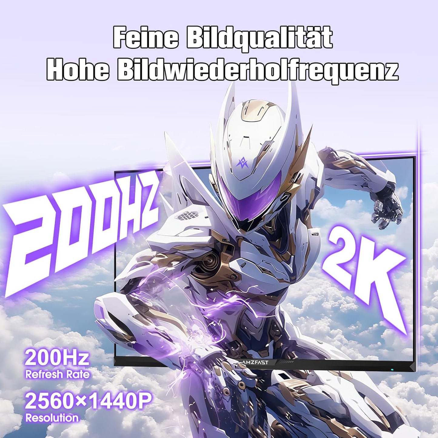 Amzfast Monitor da Gaming 27 Inch – 200Hz, QHD 2560x1440, Rapido IPS, 1ms GtG, 95% DCI-P3, 130% sRGB, HDR, Adaptive Sync, VESA 100 * 100, HDMI 2.0 * 2/DP 1.4 * 2 con Cavo, White - AMZG27F27Ft 6Q - QUORE