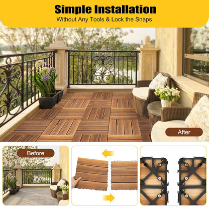 Terrastegels – Vlondertegels – Tuintegels – Balkontegels – Houten Tegels – Set van 36 Stuks – 30x30 cm – Kliksysteem – Weerbestendig & Antislip
