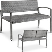 Tuinbank - Buitenbank - Terrasbank - Balkonbank - 2-zitsbank - met Staal Frame - Armsteunen - Tuinmeubelen - voor Tuin - Terras - Balkon - Polyrotan - 122 x 60 x 85 cm - Grijs