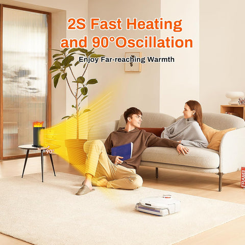 Elektrische Kachel - Keramische Ventilatorkachel - 1500W - met LED Luchtbevochtiger - 90° Oscillerende - Thermostaat - Timer 1-12 u - 15℃- 45℃ Warmtestanden - Afstandsbediening - Eco- & Ventilatormodus - 18 x 16 x 28.5 cm - Zwart