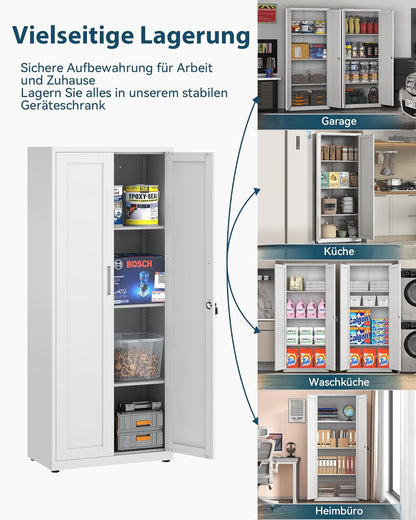 Dossierkast, afsluitbare garagekast, 3 niveaus, bureaukast, werkplaatskast met verstelbare planken, voor kantoor, garage en bijkeuken, 40 x 75 x 181,5 cm, wit
