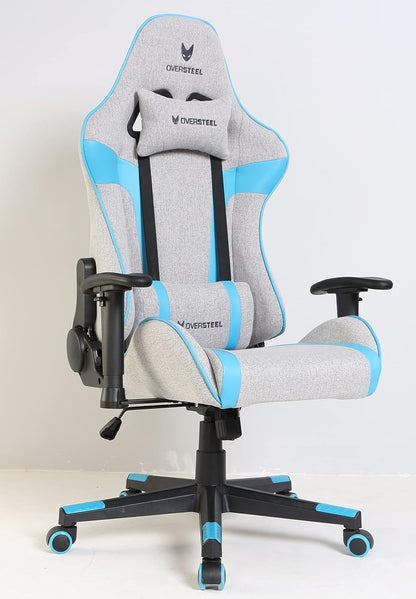 Oversteel - ULTIMET professionele gamestoel, ademende stof, 2D armleuningen, in hoogte verstelbaar, 180° verstelbare rugleuning, gaszuiger klasse 3, tot 120 kg, grijs/blauw