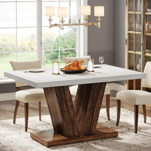 Tribesigns Dining Table for 4 People, 120 cm Kitchen Table with Heavy Base, Wood Farmhouse Dining Table for Home, Dining Room