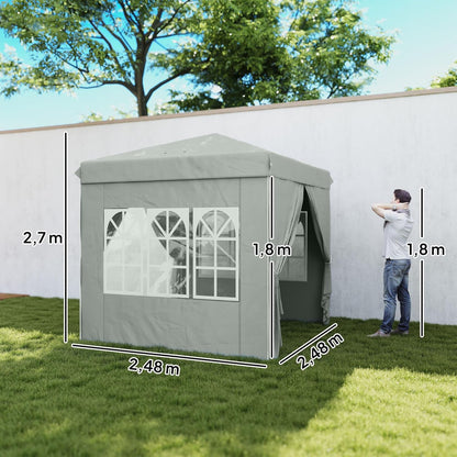 Outsunny Pavillon 2,5x2,5m, wasserabweisend Stabil Winterfest Pop-up Faltpavillon, UV Schutz 50+, Faltbar Partyzelt Gartenzelt mit 4 Seitenteilen Tasche Gartenpavillon für Camping Garten, Hellgrau - QUORE