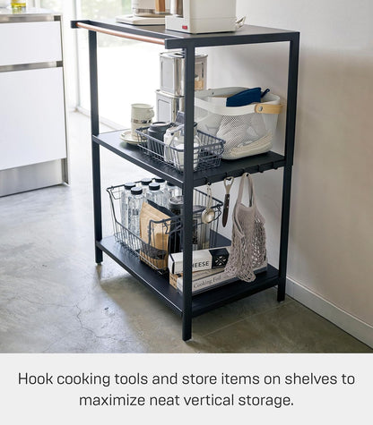 Yamazaki 3598 TOWER 3~Tiered Storage Rack, black, Steel/Wood, 60 x 46.5 x 90 cm