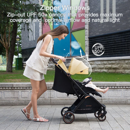 Gromast Gravity Opvouwbare babybuggy met verstelbare rugleuning en zonnedak, lichtgewicht en uv-bescherming, met één hand automatisch inklapbaar, beige