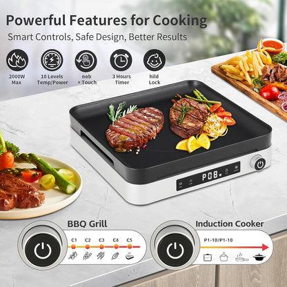 Elektrische Inductiekookplaat met Grillplaat (met deksel)