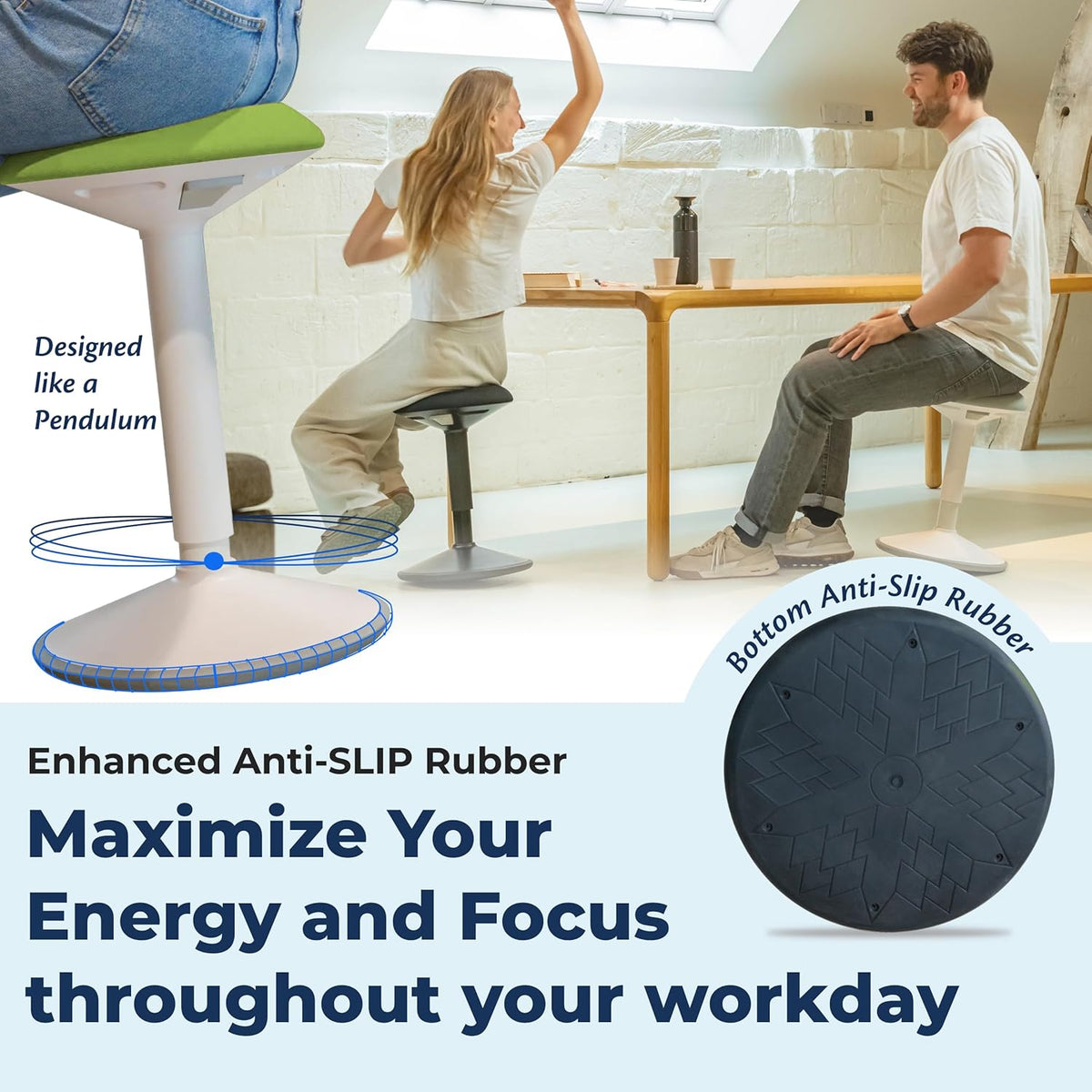Ergonomische kruk - Bureaustoel - Testwinnaar - 55-80 cm - In hoogte verstelbaar met schommelfunctie - Ergonomische antislip Desk Chair - Office Chair - Groente