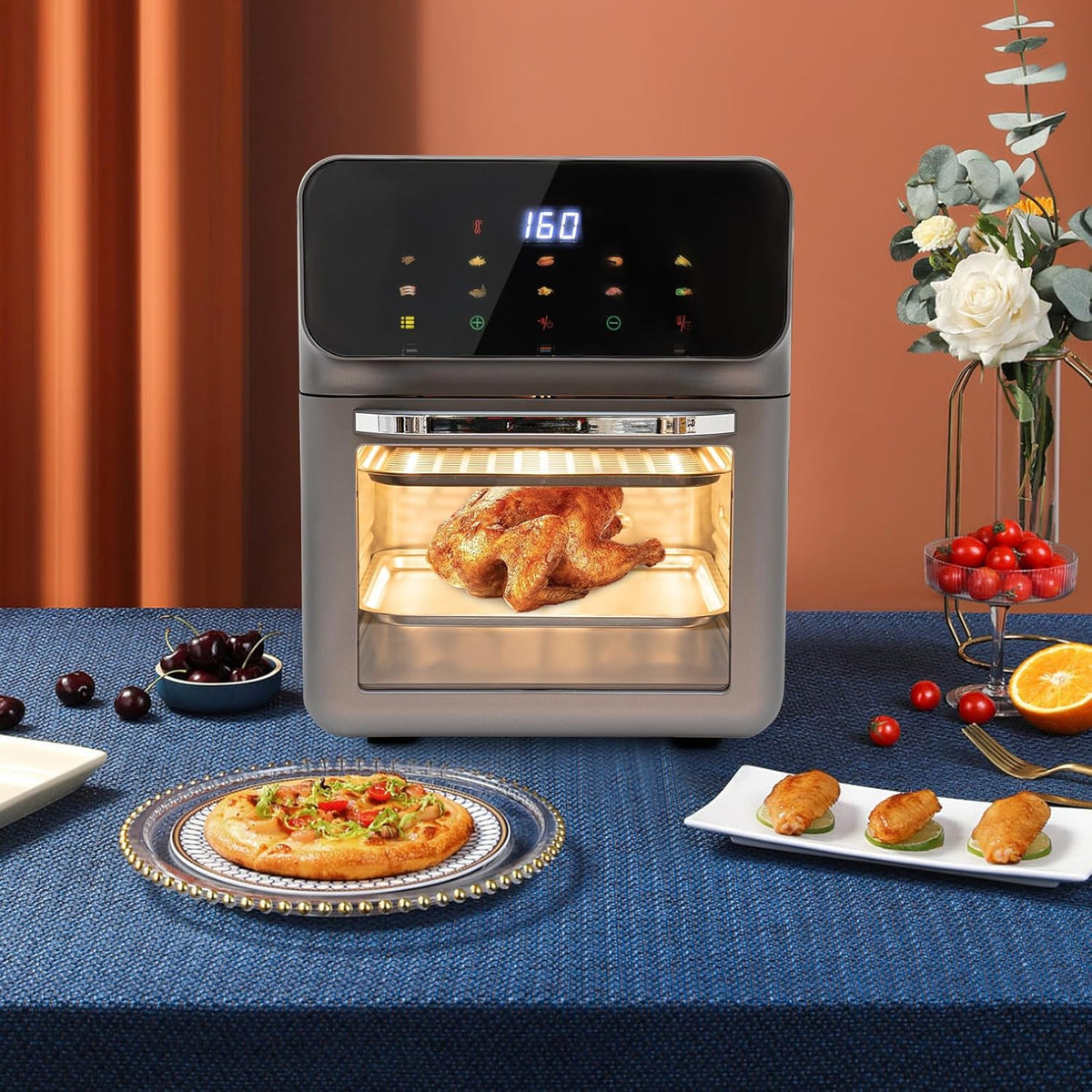 Electric Tabletop Oven with LCD Touch Screen - 13 Liters for Defrosting, Baking and Grilling Meat, Pizza, Fish, Vegetables, Toast - 1350W - QUORE