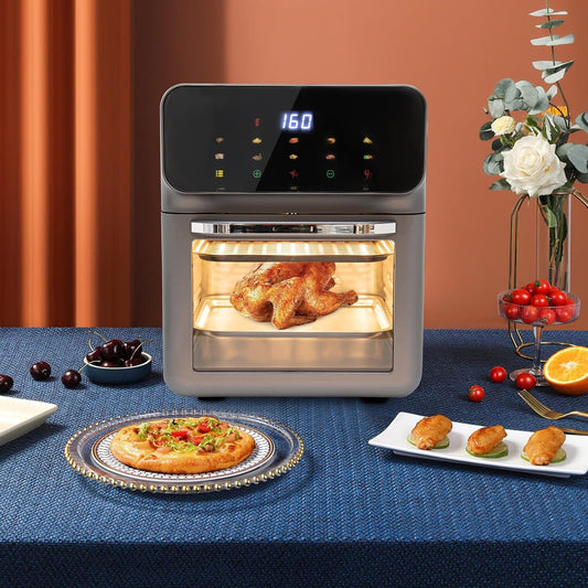 Electric Tabletop Oven with LCD Touch Screen - 13 Liters for Defrosting, Baking and Grilling Meat, Pizza, Fish, Vegetables, Toast - 1350W - QUORE