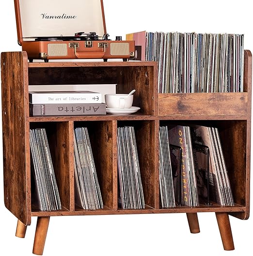 Record Player Stand, Large Record Player Table Cabinet with Open Vinyl Storage and Display Shelf Holds up to 350 Albums, Mid Century Wood Turntable for Living Room, Bedroom, (White)