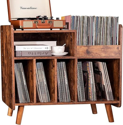 Record Player Stand, Large Record Player Table Cabinet with Open Vinyl Storage and Display Shelf Holds up to 350 Albums, Mid Century Wood Turntable for Living Room, Bedroom, (White)