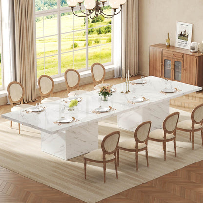 HSH Witte Faux Marmeren Eettafel, 160 cm Moderne Eettafel voor 6 Personen, Boerderij Rechthoek Keuken Tafel voor Woonkamer, Grote Houten Eetkamer Tafel met Sterk Sokkel, Wit Marmer, 160 cm