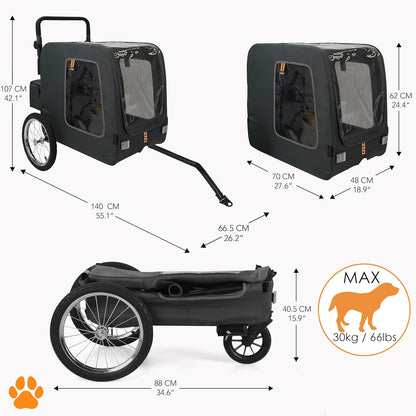 CHASE - 3-in-1 hond huisdier fiets, fietskar, huisdier- & boodschappenkar wandelwagen, jogger, handige trolley, gemakkelijk inklapbaar, inclusief regenhoes, zwart