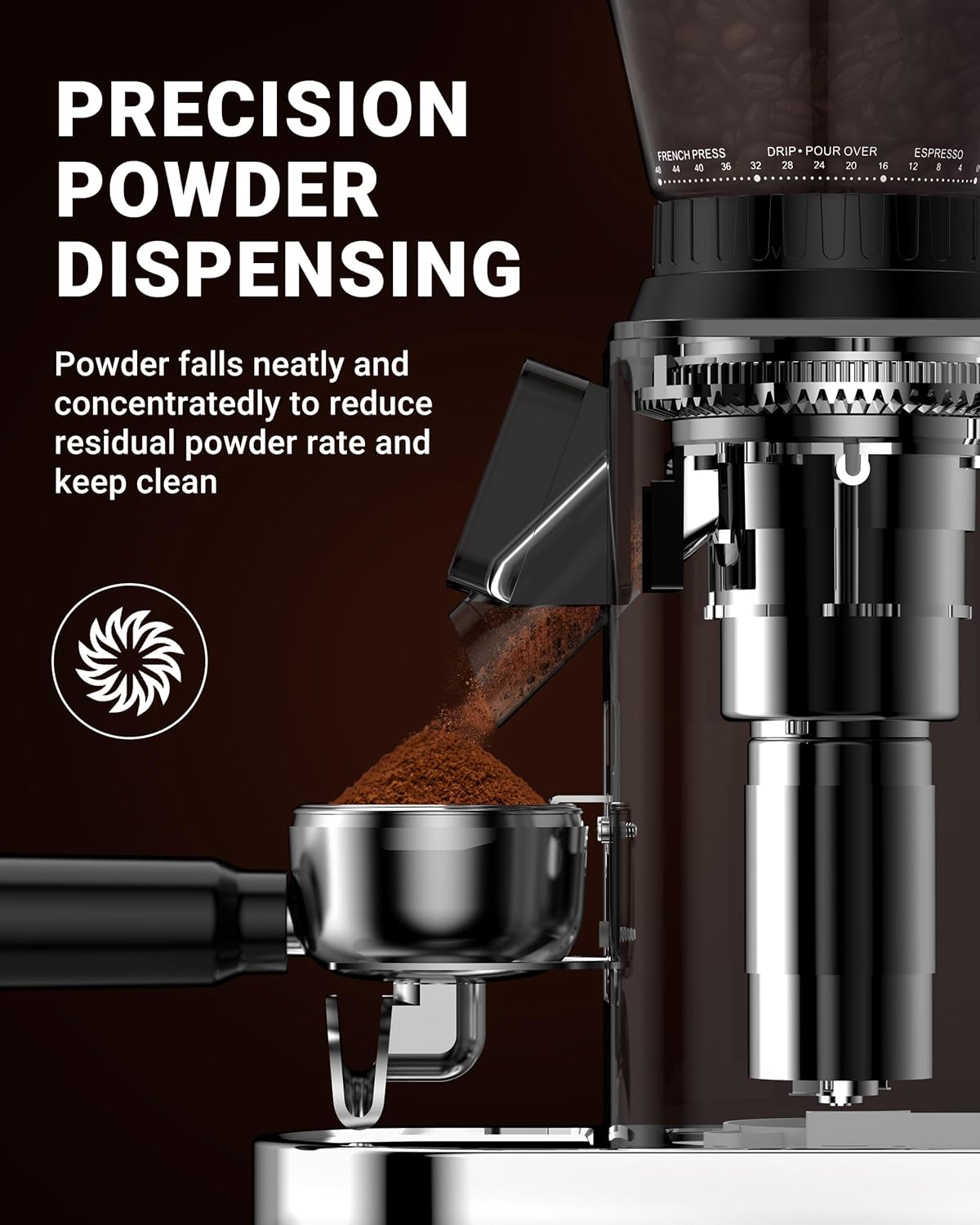 AMZCHEF Elektrische koffiemolen met afneembare houder en gemalen koffiecontainer | LED Touch Panel | 24 nauwkeurige maalinstellingen Elektrische Molen voor espresso/druppelaar/overgieten/French Press