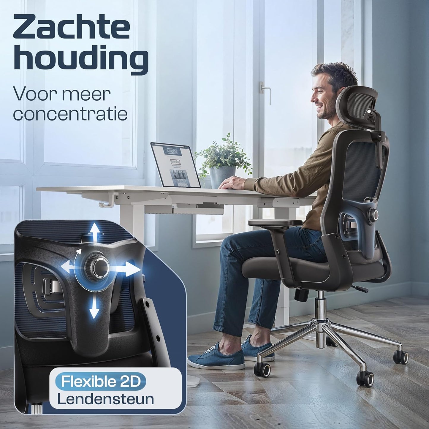 Bureaustoel – Kantoorstoel – Gamestoel – Computerstoel – Office Chair – Ergonomisch Ontwerp – Ademend Mesh Materiaal – Verstelbare Armleuningen – Max. 150 kg