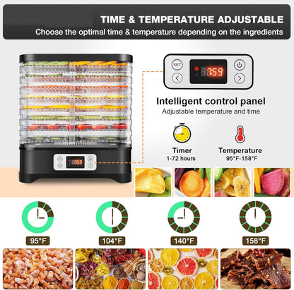 Droogautomaat roestvrij staal, 400 W, droger voor fruit, vlees en kruiden, incl. 8 x droogniveaus, droogfolie en droogrooster, dehydrator met temperatuurregelaar 35-70 °C