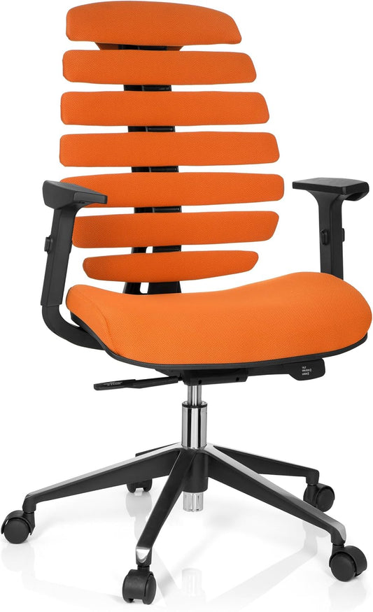 Ergonomische bureaustoel – Bureaustoel Draaistoel Kantoorstoel Werkstoel Designstoel – Vijfvoudig Verstelbare Armleuningen – Geïntegreerde Lendensteun – Traploze Hoogteverstelling – Synchroonmechanisme – Oranje Stof