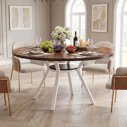 Ronde Eettafel – Eetkamertafel – Dining Table – Houten Tafel – Keukentafel – Met Opbergruimte – 120 cm Diameter – Stevig Metalen Onderstel