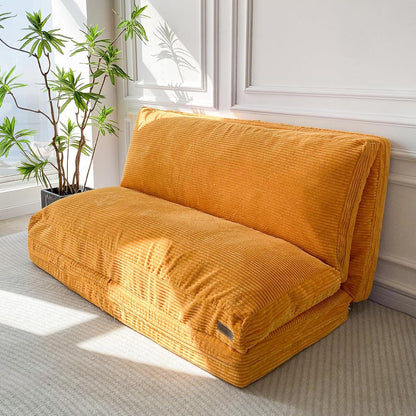 MAXYOYO Zitzakbed, opvouwbaar, corduroy fluweel, slaapbank, vloermatras voor volwassenen, extra dik, 4-voudig gevouwen, vloerbank voor slaapkamer, woonkamer, beige, 100 x 240 cm