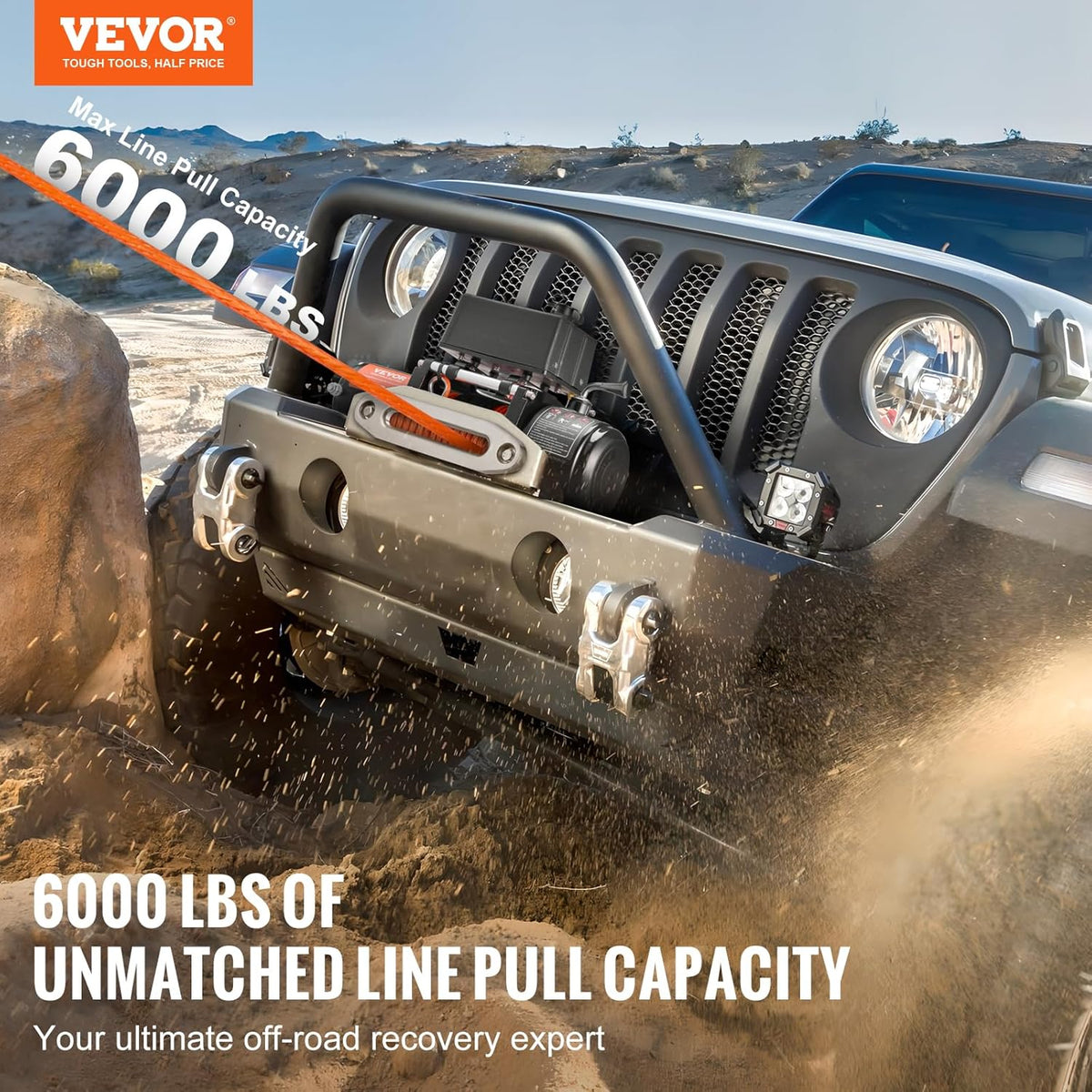 VEVOR Electric Winch, 6000 Lbs Truck Trailer Winch, 12V DC 1/4" x 55ft Synthetic Rope Aluminum Fairlead Wireless&Wired Remote Control, IP55 Waterproof Tow for Off Road SUV ATV UTV