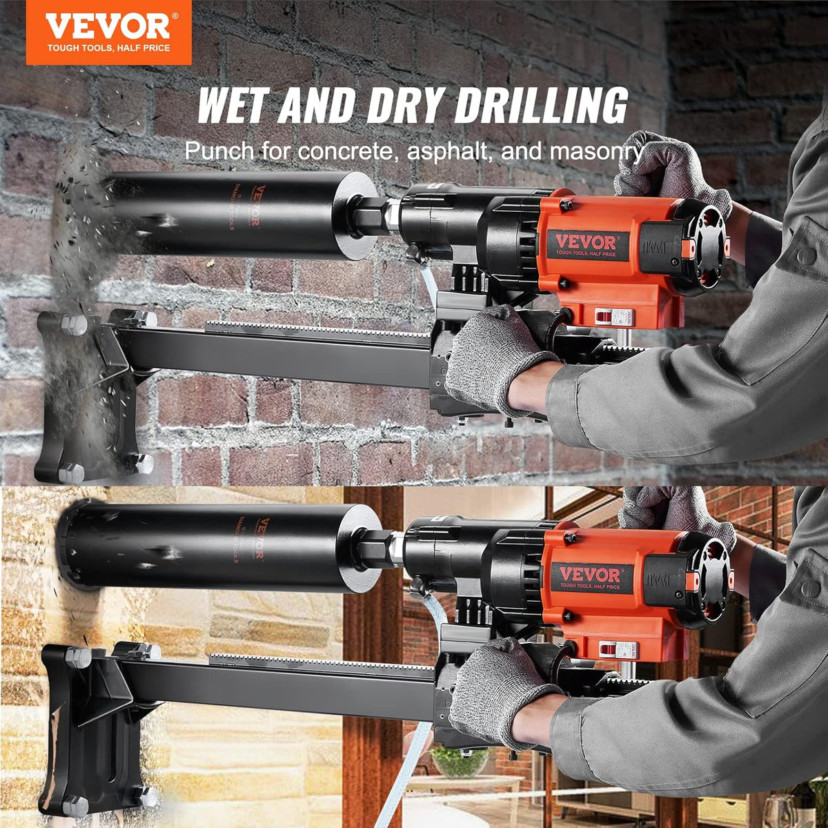 VEVOR Diamond core drill bit with holder max. diameter 20cm max. depth 60cm 2500W diamond drill wet and dry drilling 750rpm diamond drill for concrete, construction