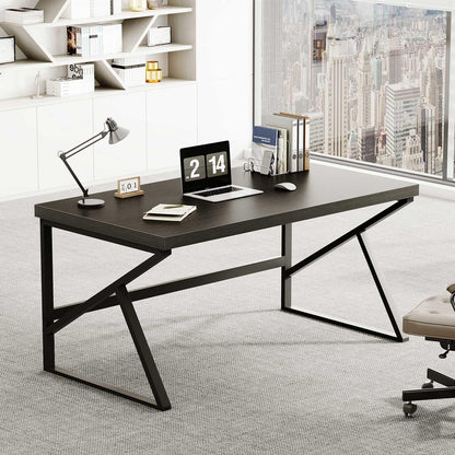 HSH Bureau, computertafel als moderne pc-tafel en bureautafel voor thuiskantoor, van metaal en hout, voor woonkamer, slaapkamer, werkkamer, zwart, 140 cm