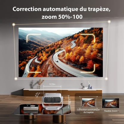 Beamer 2025 met geïntegreerde app – draagbare projector full hd 1080p 650ANSI, retroprojector ondersteunt 4K WiFi Bluetooth, trapeziumcorrectie auto en 4P, compatibel met iOS Android HDMI