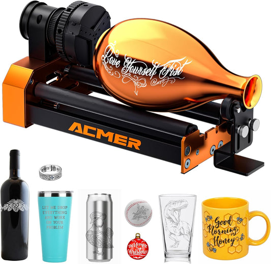 ACMER M4 laser roterende rollaser roterende roller lasergravure Y-as roterende rol 360° met 3-150 mm graveerruimte voor cilindrische objecten en ringen geschikt voor hv en de meeste